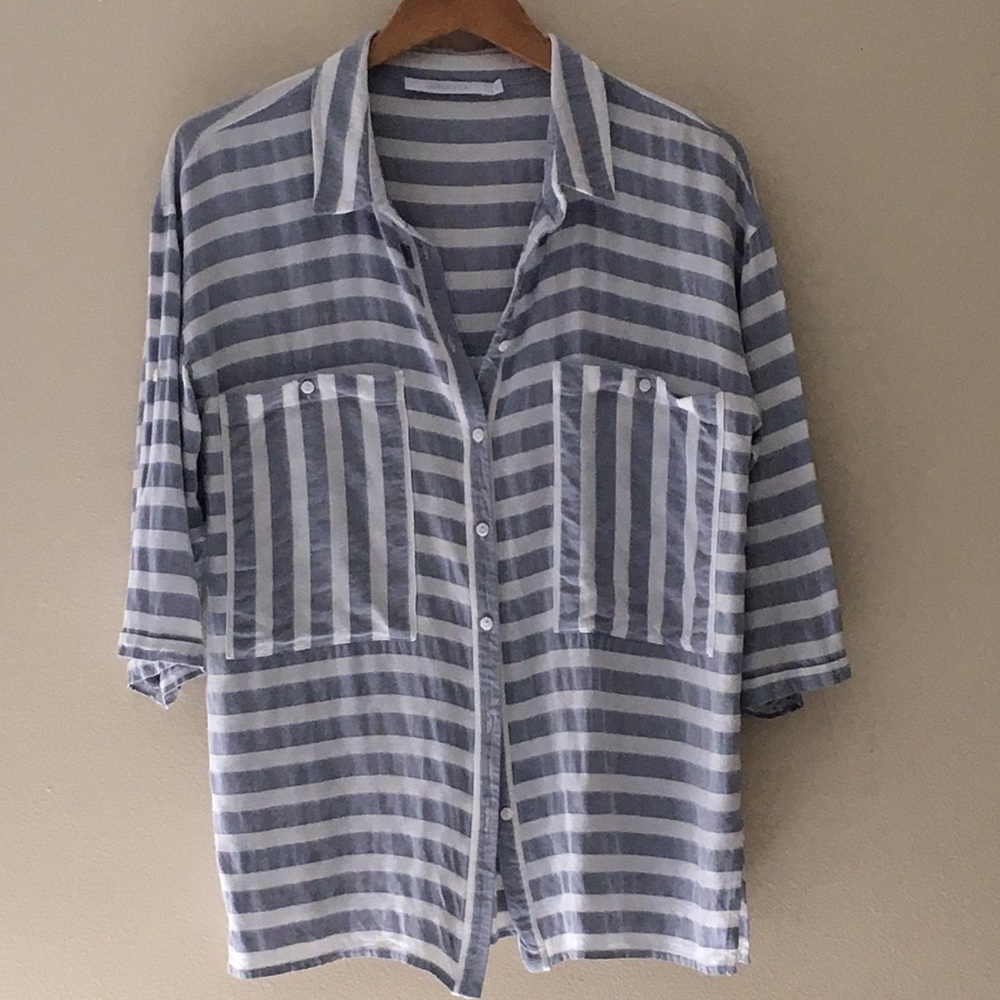 Lauren Vidal Button Down Striped Top